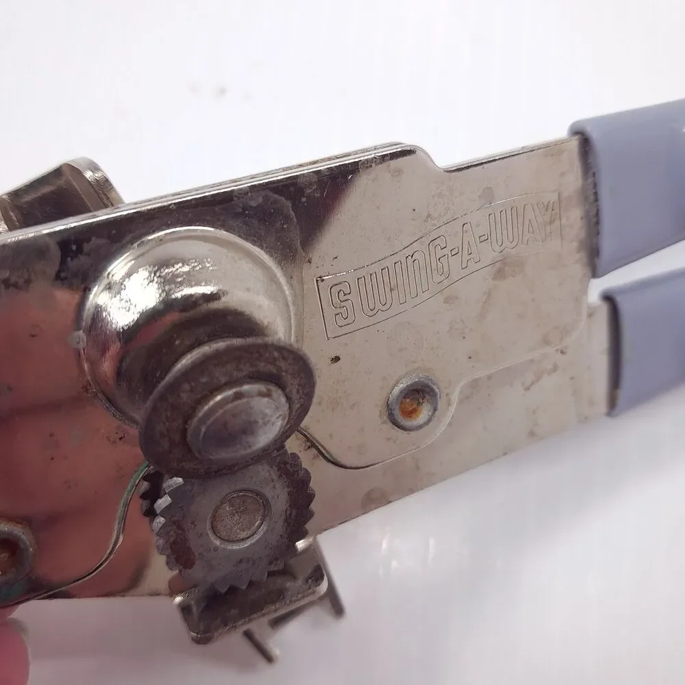 Vintage Swing Away Can Opener dusty Blue pastel Grips Swing-A-Way Made In USA